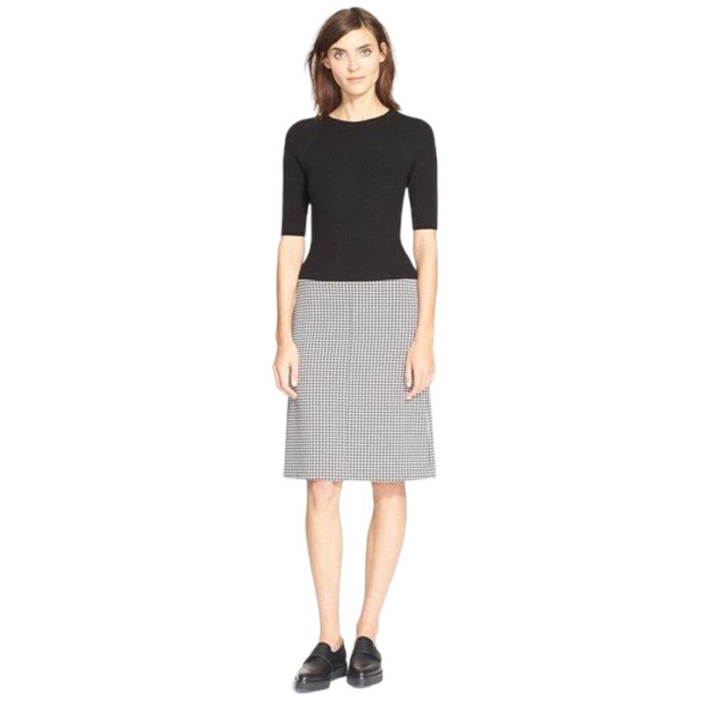 Theory Jothena Winhall Black Wool/Houndstooth Mixed Media Academia Dress Size M